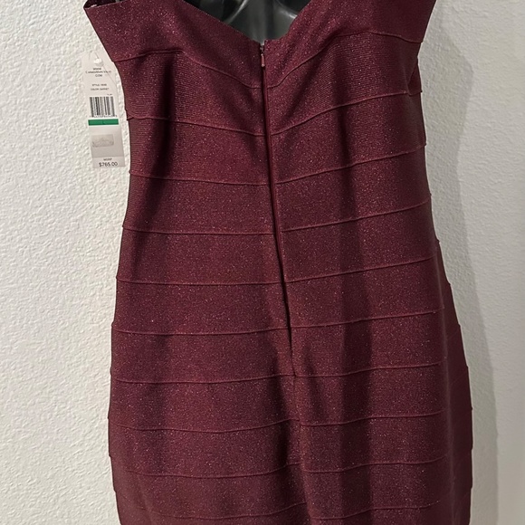 NEW Carmen Marc Valvo | Metallic Beaded Jewels BANDAGE Dress | Burgundy | Neiman - Picture 3 of 15